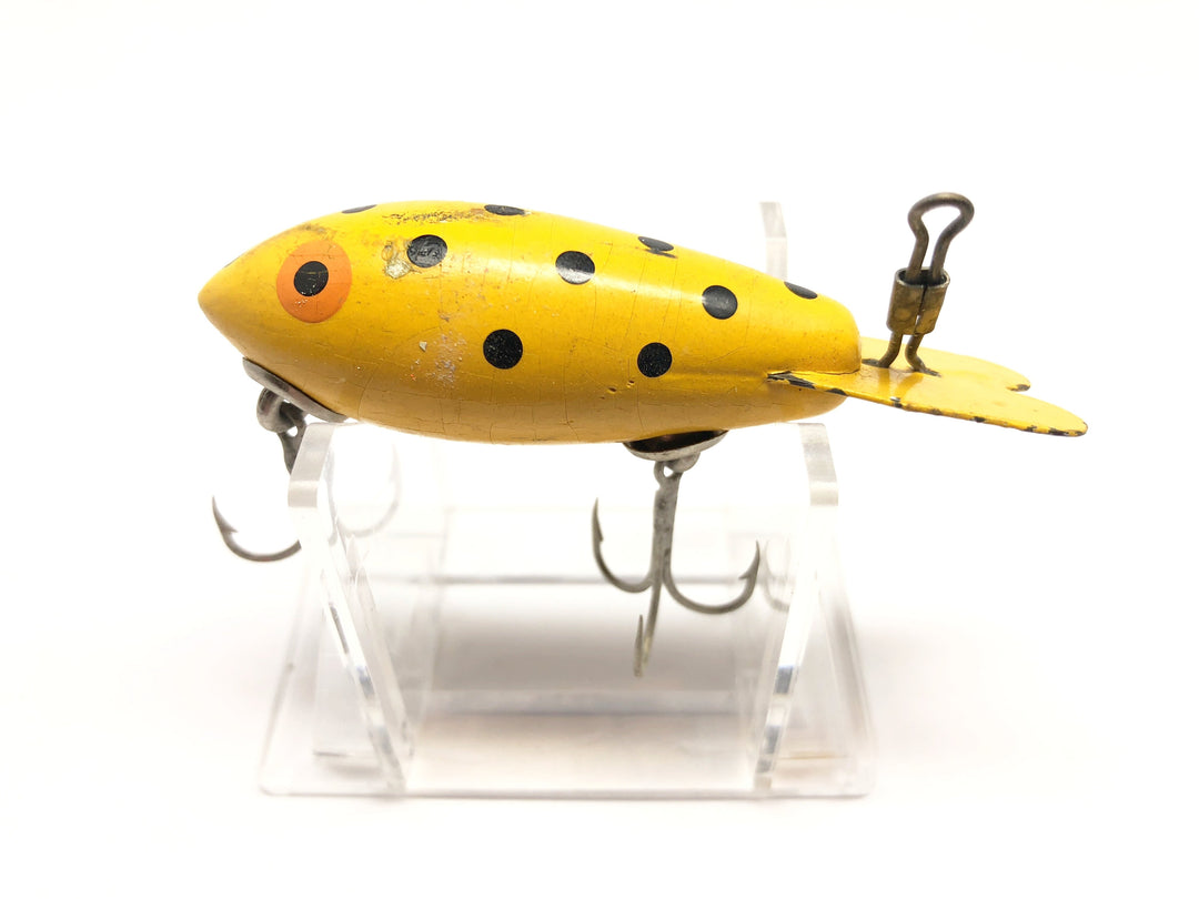 Vintage Wooden Bomber 300 in Yellow with Black Dots Color 339 Fishing Lure