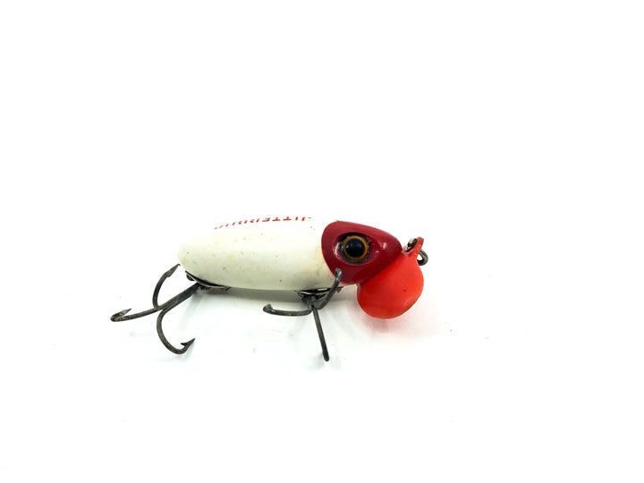 Arbogast Plastic White Lip Jitterbug 1940's WWII Era Red and White Color - War Bug!