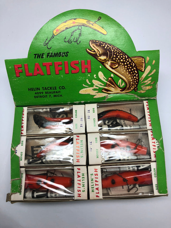 Helin Flatfish Dealer Box of 12 X5 OB Orange Black Stripe Red Tip Color Lures New in Box