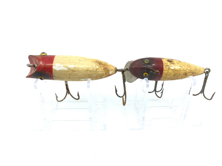 Two Vintage Warriors Red and White Lures South Bend and Paw Paw