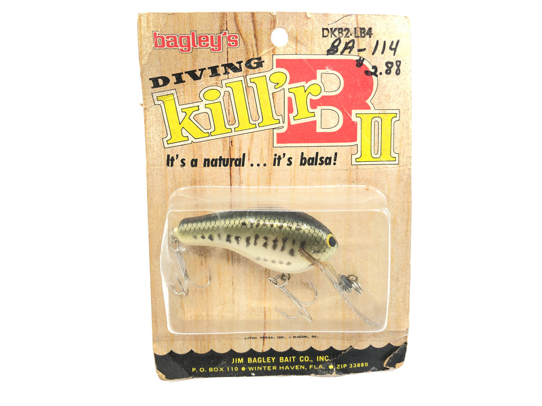 Bagley Diving Kill'r B2 DKB2-LB4 Little Bass on White Color New on Card Old Stock